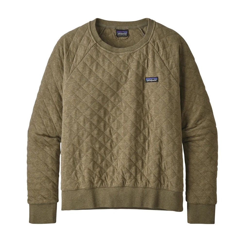 Patagonia Womens Organic Cotton Quilted Crewneck Sweatshirt Olive Green STY25310